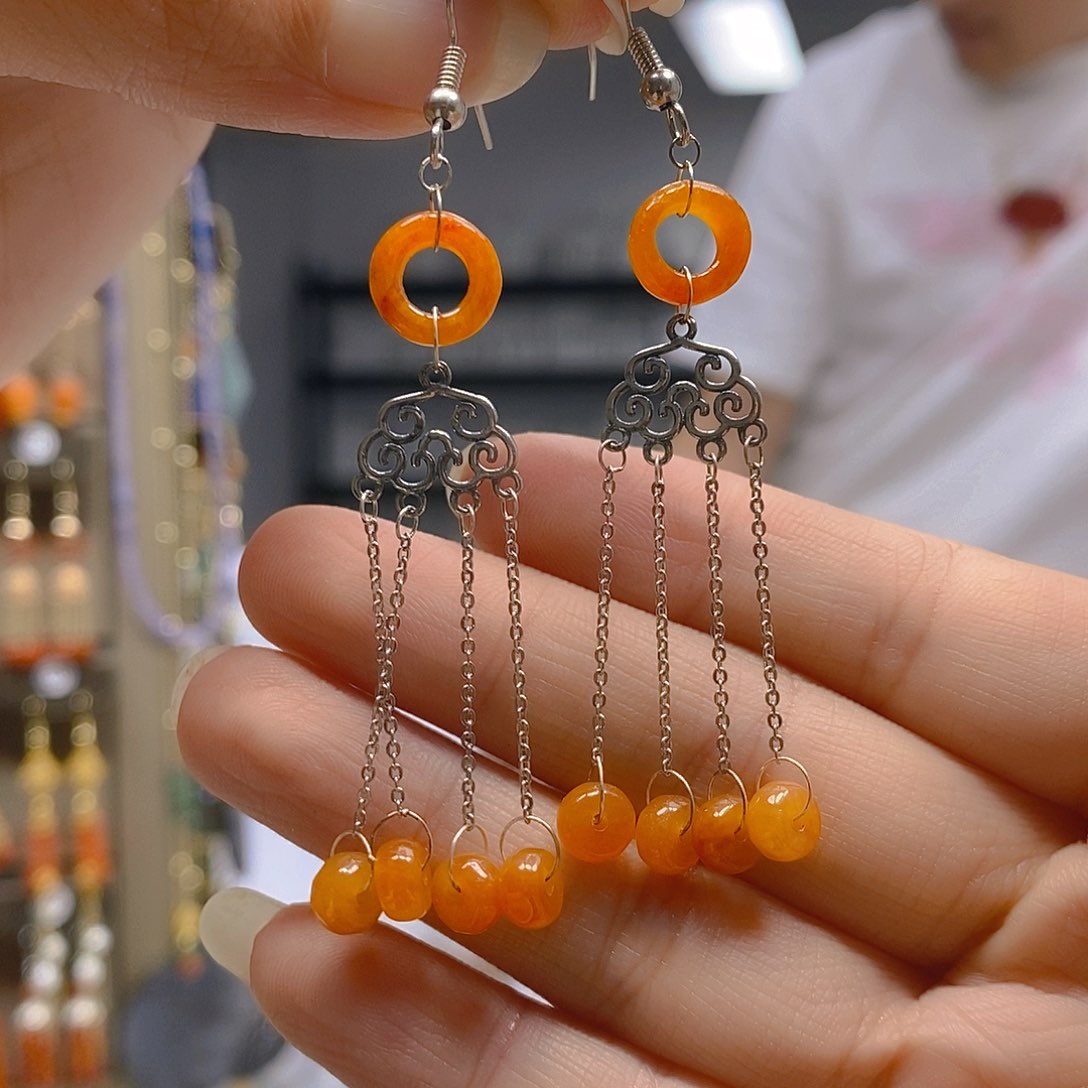 翡翠银S925镶嵌耳饰翡翠