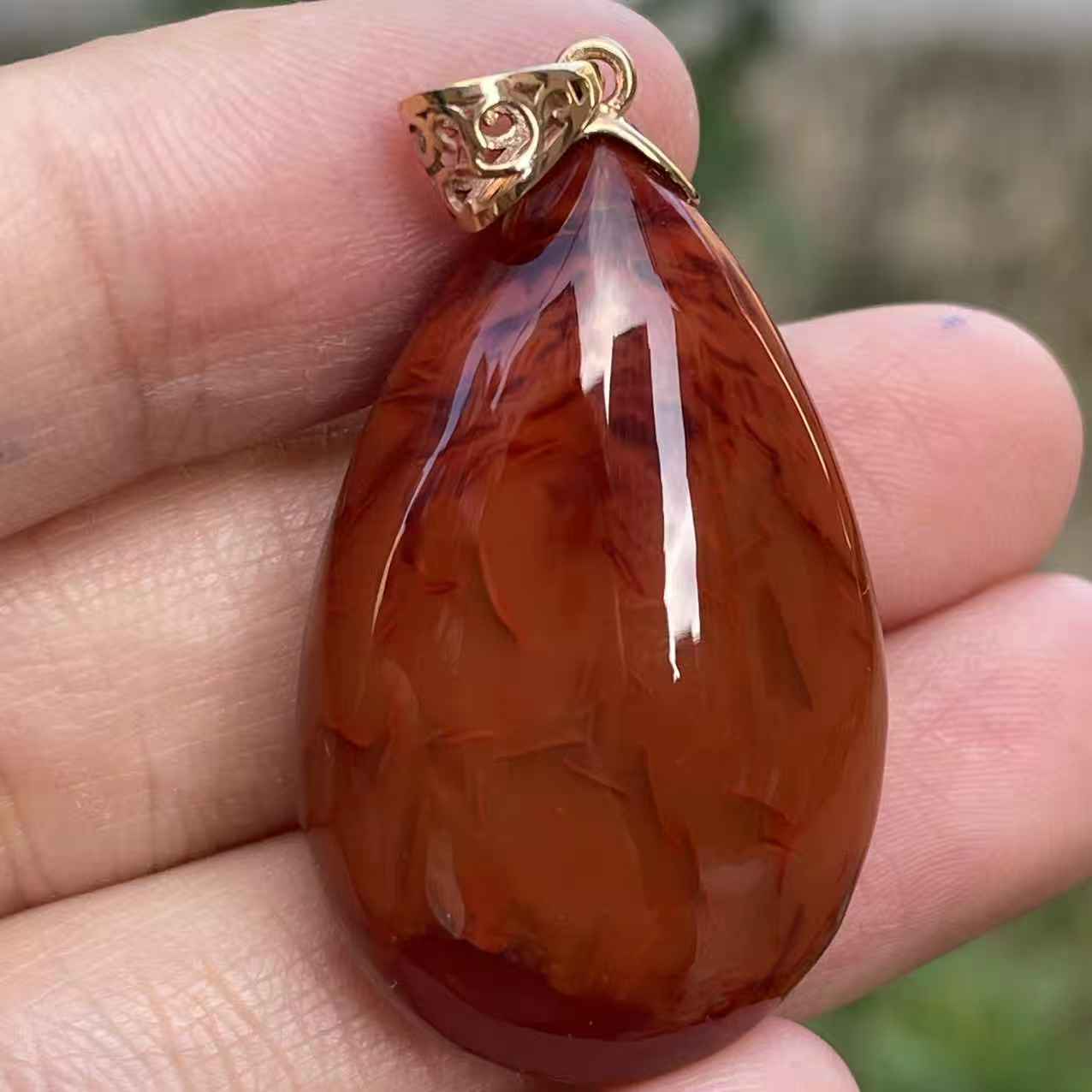 传承全品级 南红瓦西牛血红火焰纹水滴吊坠 肉质饱满 36.6*21*13