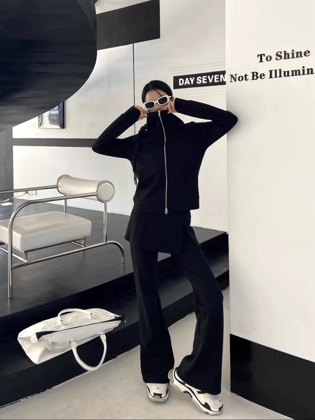 【大碗】早春韩版运动风ins百搭高级卫衣外套裤裙假两件微喇裤女