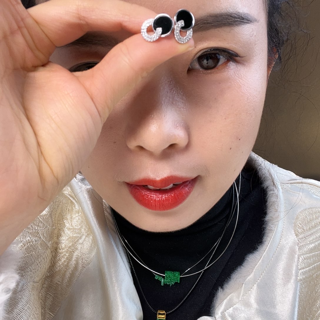 翡翠银S925镶嵌耳饰天然翡翠