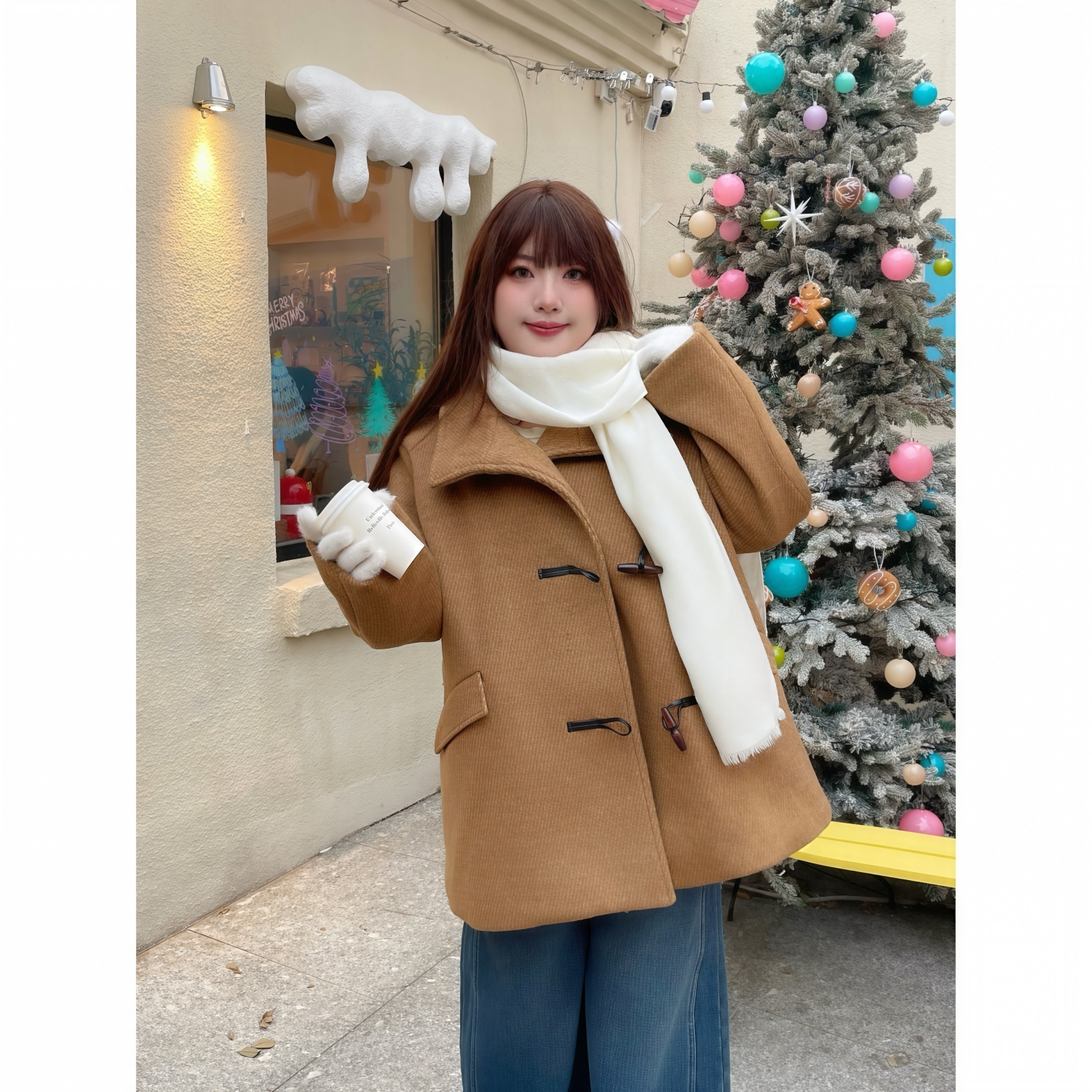 花契“英伦雾凇”大码女装冬季简约200斤胖mm优雅时尚大衣16282-C