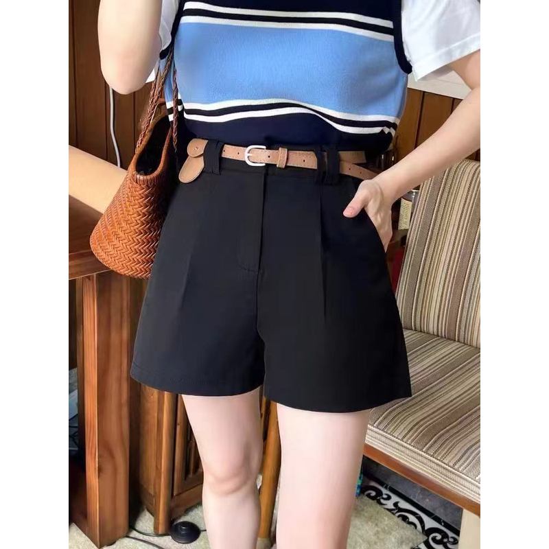 2025年夏季新款韩版水洗棉棉绸百搭休闲短裤高腰宽松阔腿裤女