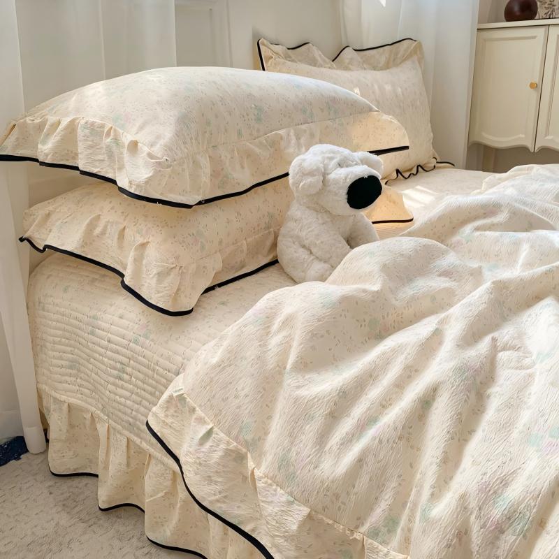 双层纱床盖夏被四件套韩版花边款云感夏凉被三件套