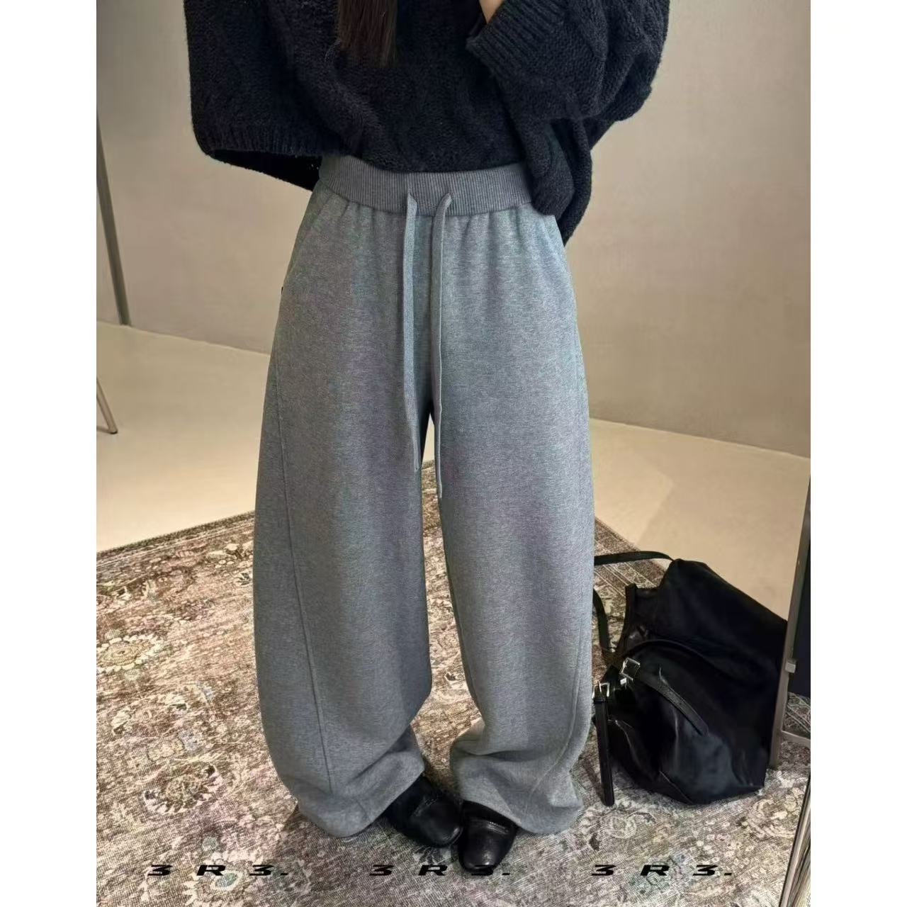 Datou·爆款！ 7396冬款加绒松紧腰宽松百搭束脚休闲卫裤女阔腿长裤