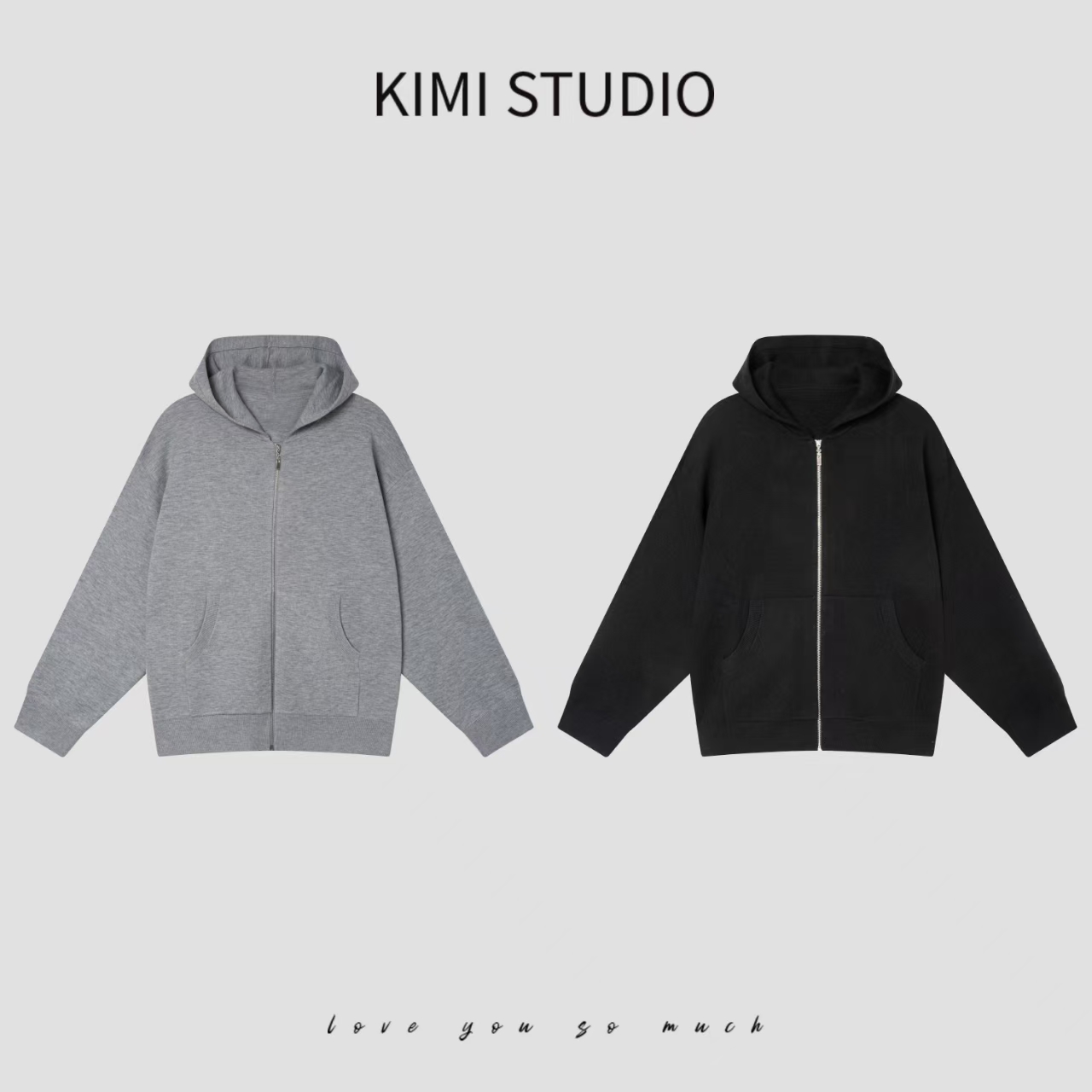 高级感美式慵懒高端线早秋棉线针织拉链口袋连帽宽松外套AW25082