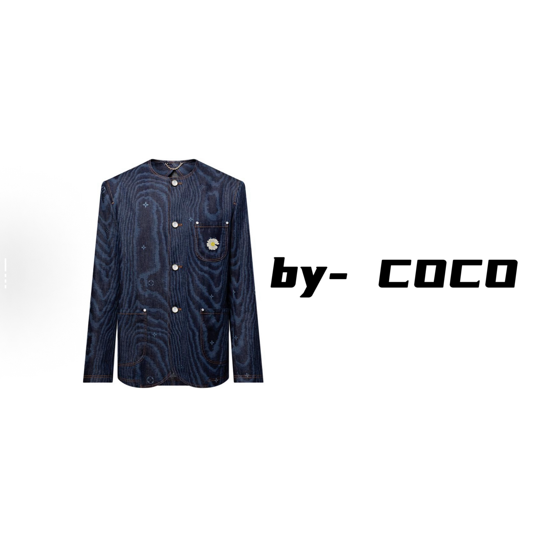 by-coco专属25新款口袋圆领刺绣牛仔外套男