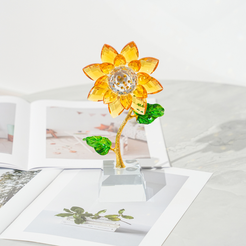 K9水晶向日葵摆件一举夺魁酒店轻奢创意简约玄关乔迁送学生礼物