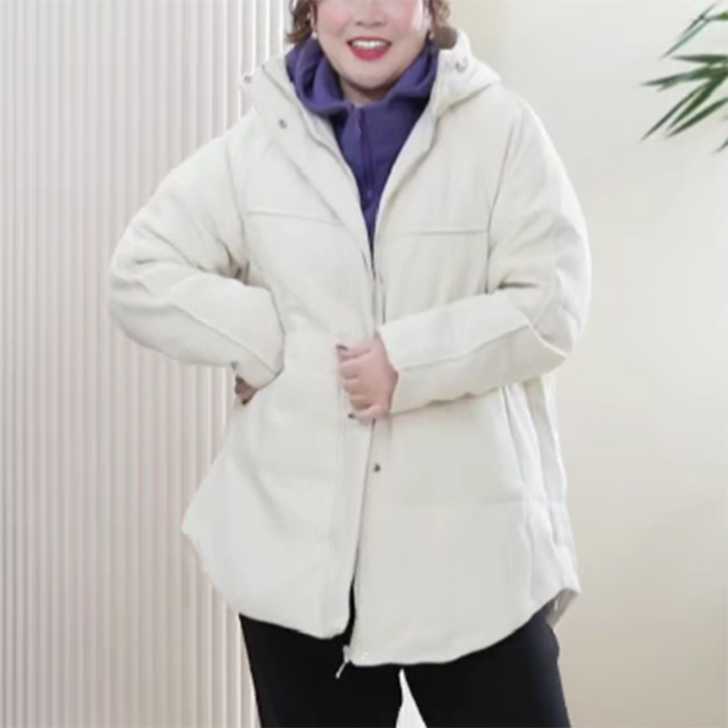 A字连帽中长款棉服竹片编织纹理感轻盈保暖大码夹棉冬季外套女潮