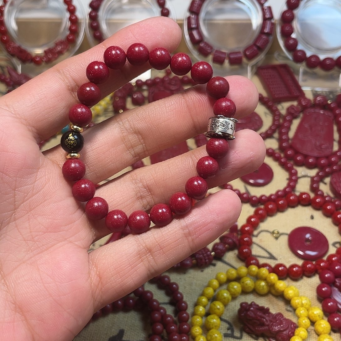 天然辰砂12mm紫金双守护