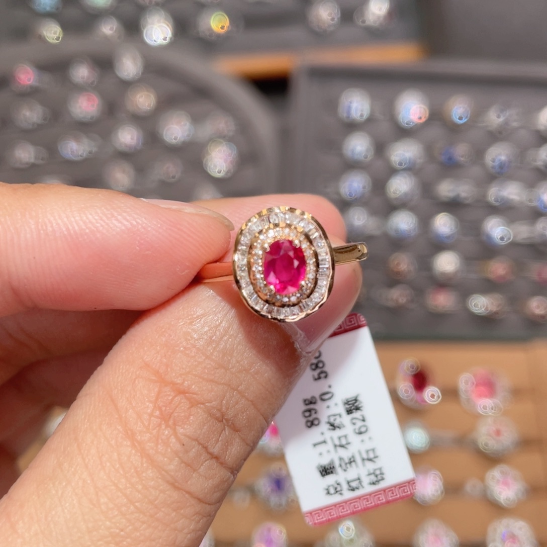 红宝石戒指18K金镶嵌0.58ct 无烧