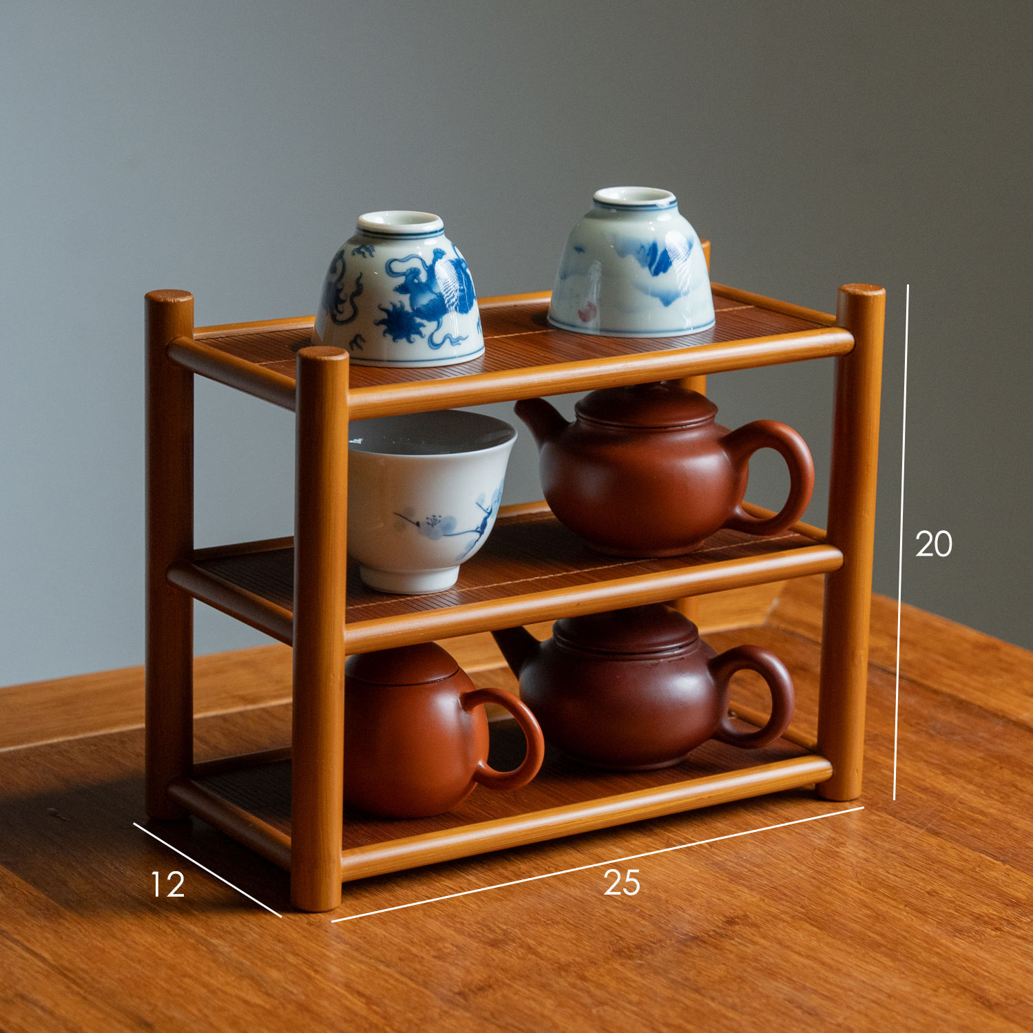 【素味】楠竹竹丝三层架子杯架壶架家用喝茶道具功夫茶道