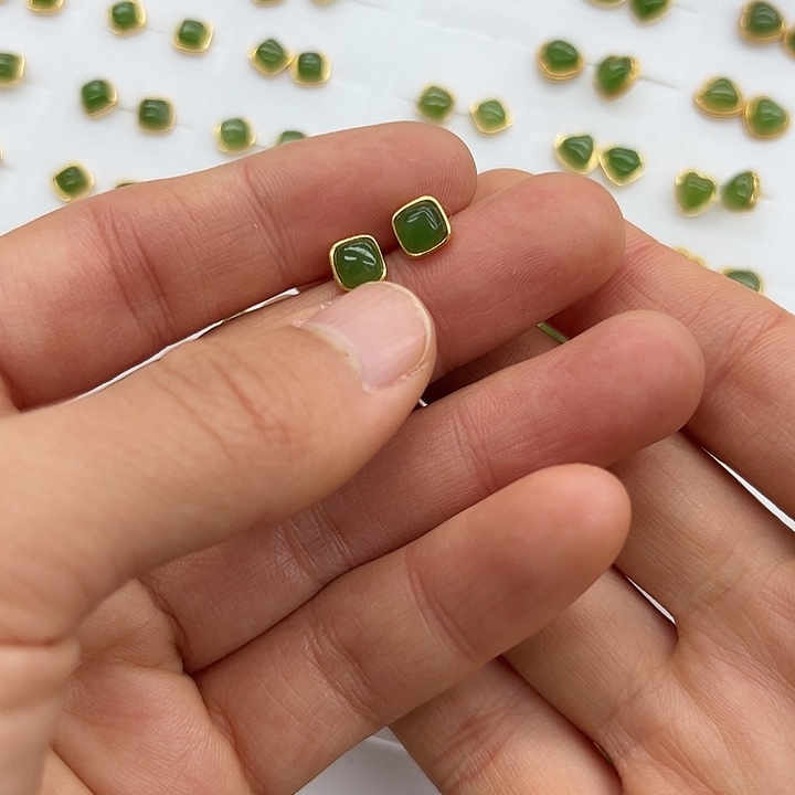 和田玉银S925镶嵌耳饰