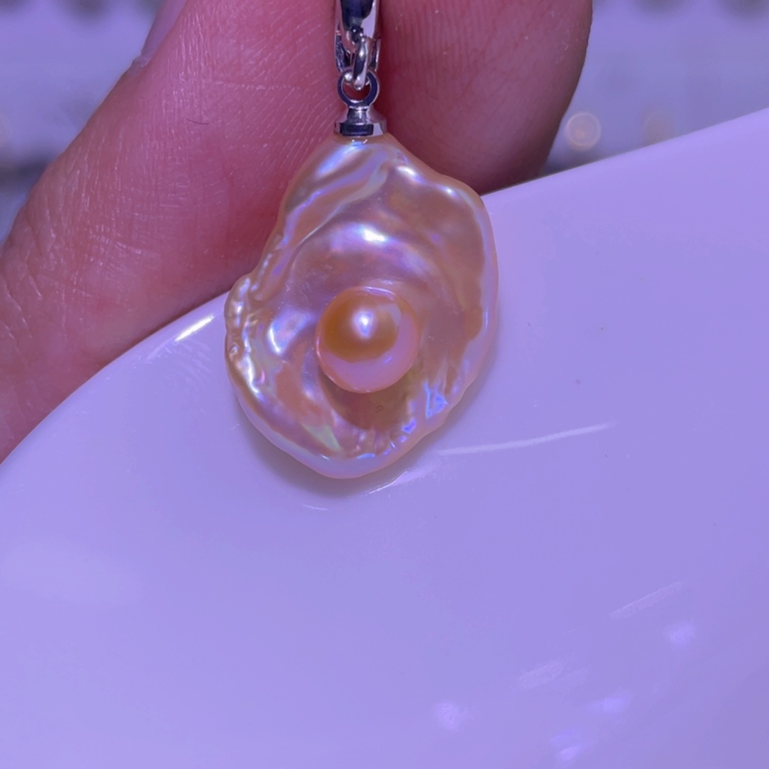 天然淡水珍珠吊坠淡水珍珠银S925镶嵌