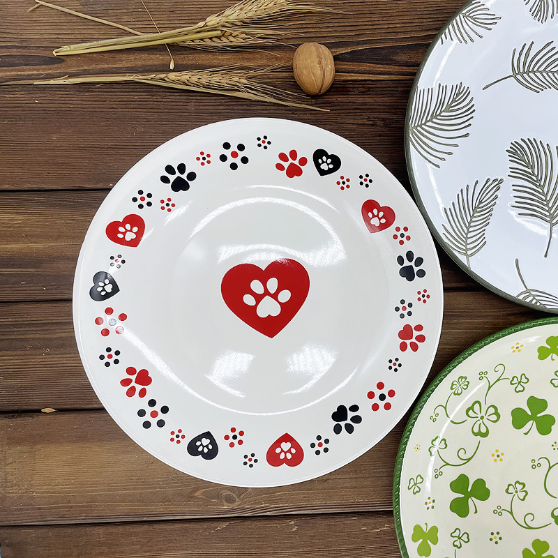 外贸出口美式陶瓷圆盘釉下彩10.5英寸菜盘彩绘鱼盘水果盘甜品盘