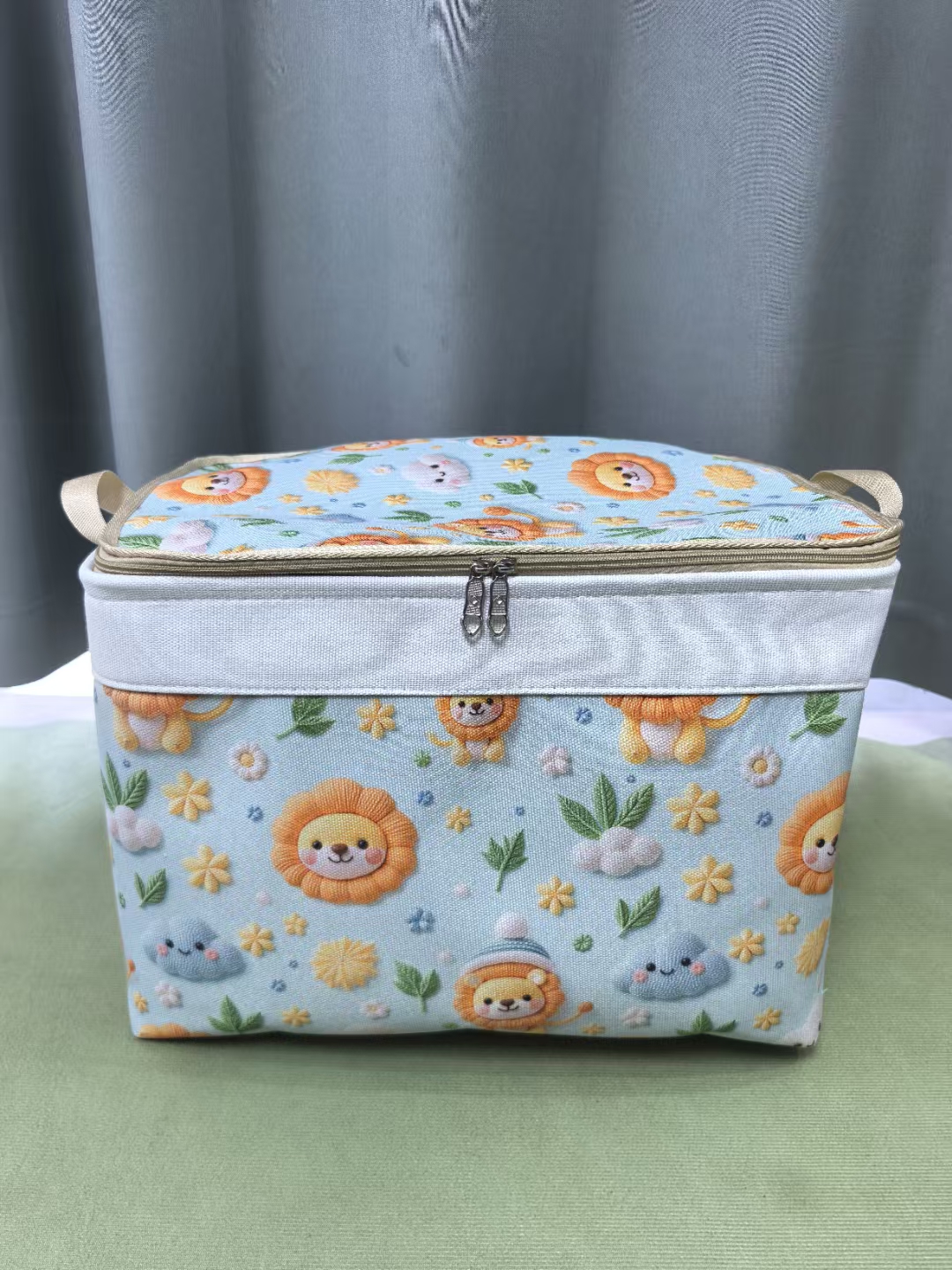 【2个装】60L蓝色小狮子双拉链防尘防潮收纳箱带盖衣物被子收纳筐