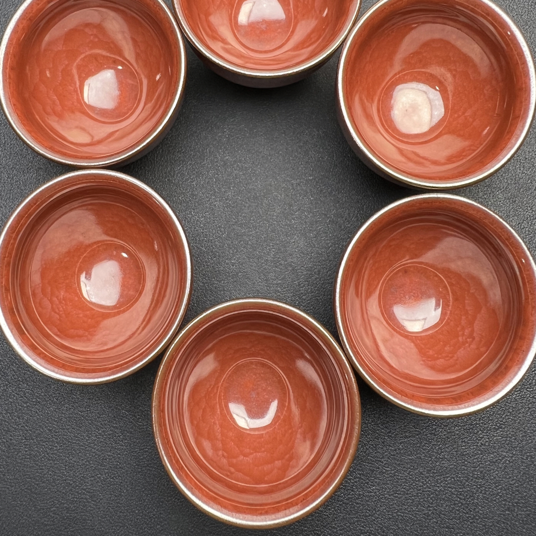 建阳建盏杮红祥云杯一套6只功夫茶主人杯盏 单只容量60毫升