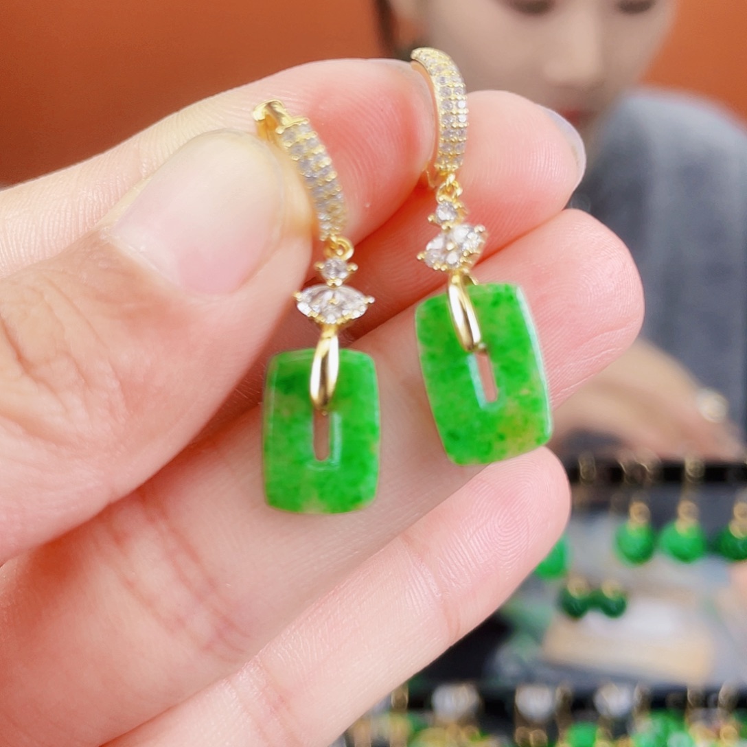 翡翠银S925镶嵌耳饰