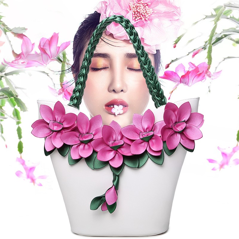 翘朵花朵撞色单肩大包气质女神2025夏季新款手提斜挎菜篮子女包