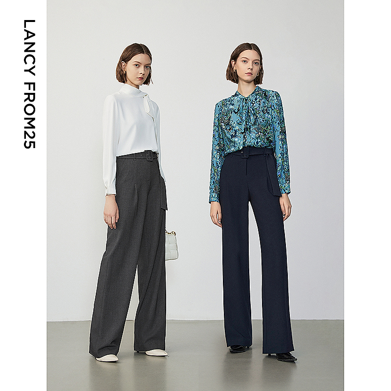 朗姿新款气质高腰显瘦通勤职业阔腿西装裤直筒工作长裤针织时尚