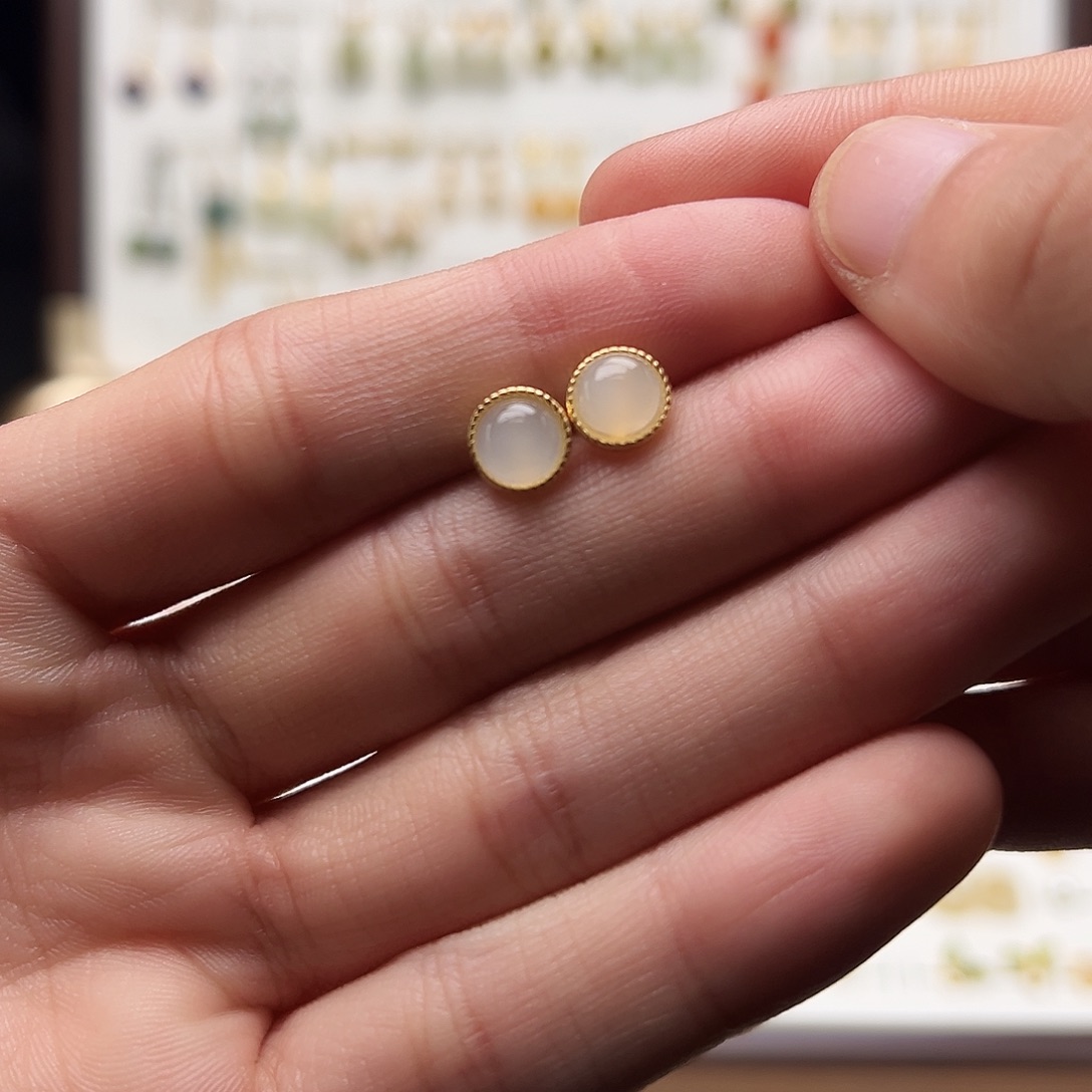 银S925镶嵌和田玉耳饰