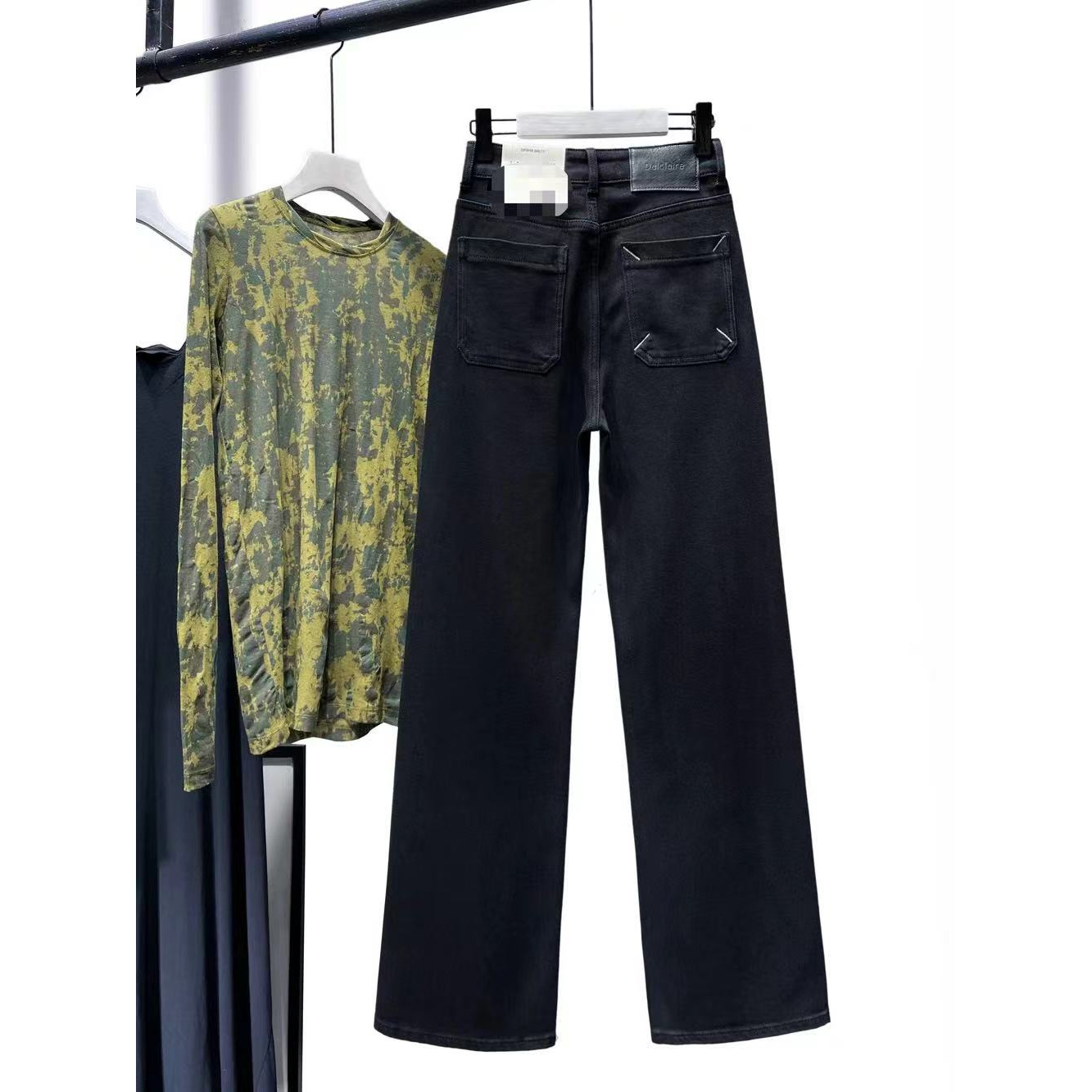 686-3牛仔裤女冬季新款高腰显瘦黑色直筒阔腿裤