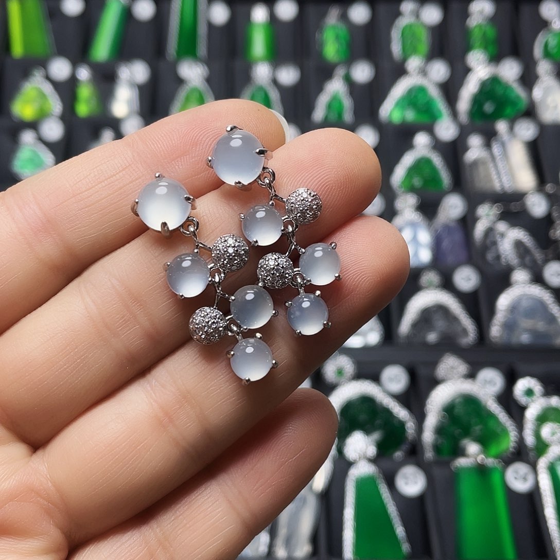 玛瑙/玉髓合金耳钉