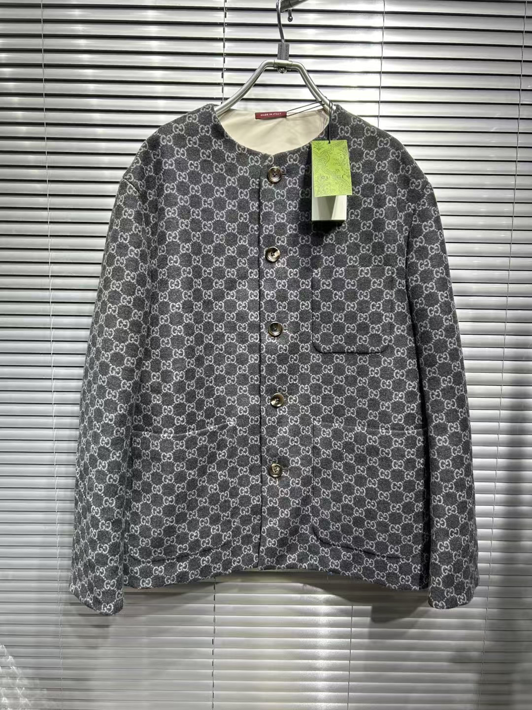 未使用 GUCCI/古驰 25ss灰色满印法兰绒夹克/48码