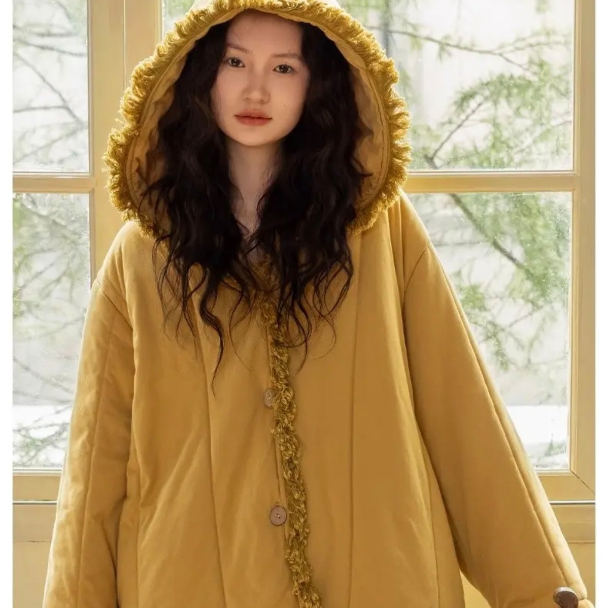 族玛士三层夹棉可外穿黄色纯棉女睡衣家居服