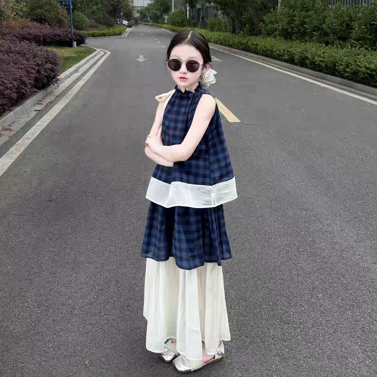 女童夏装裙套装2025新款自然风韩版洋气公主裙休闲时尚中大童套裙