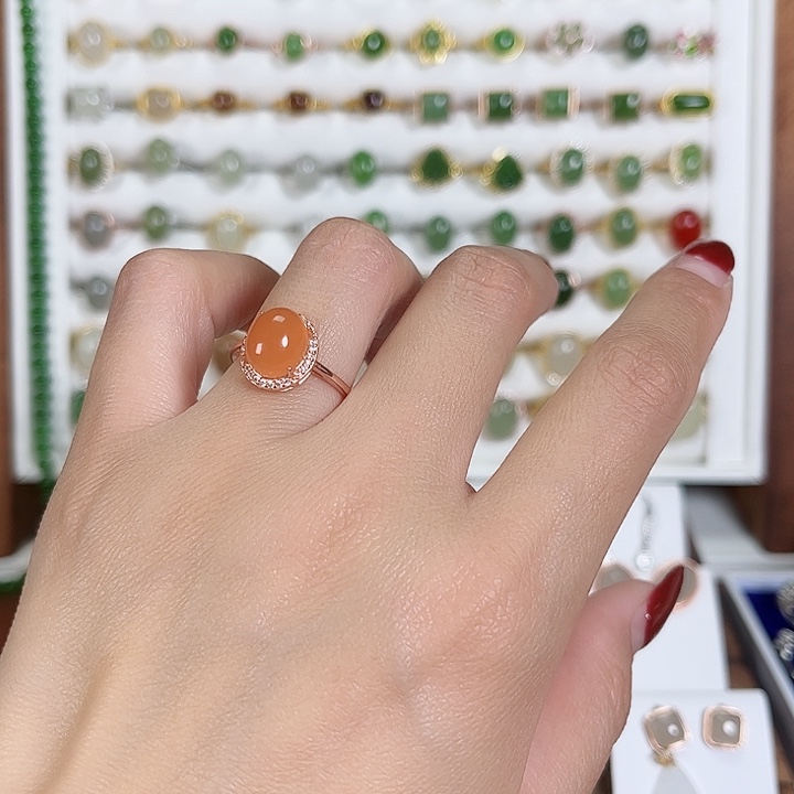 和田玉戒指银S925镀金镶嵌