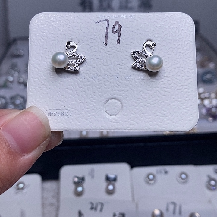耳饰银S925镶嵌淡水珍珠