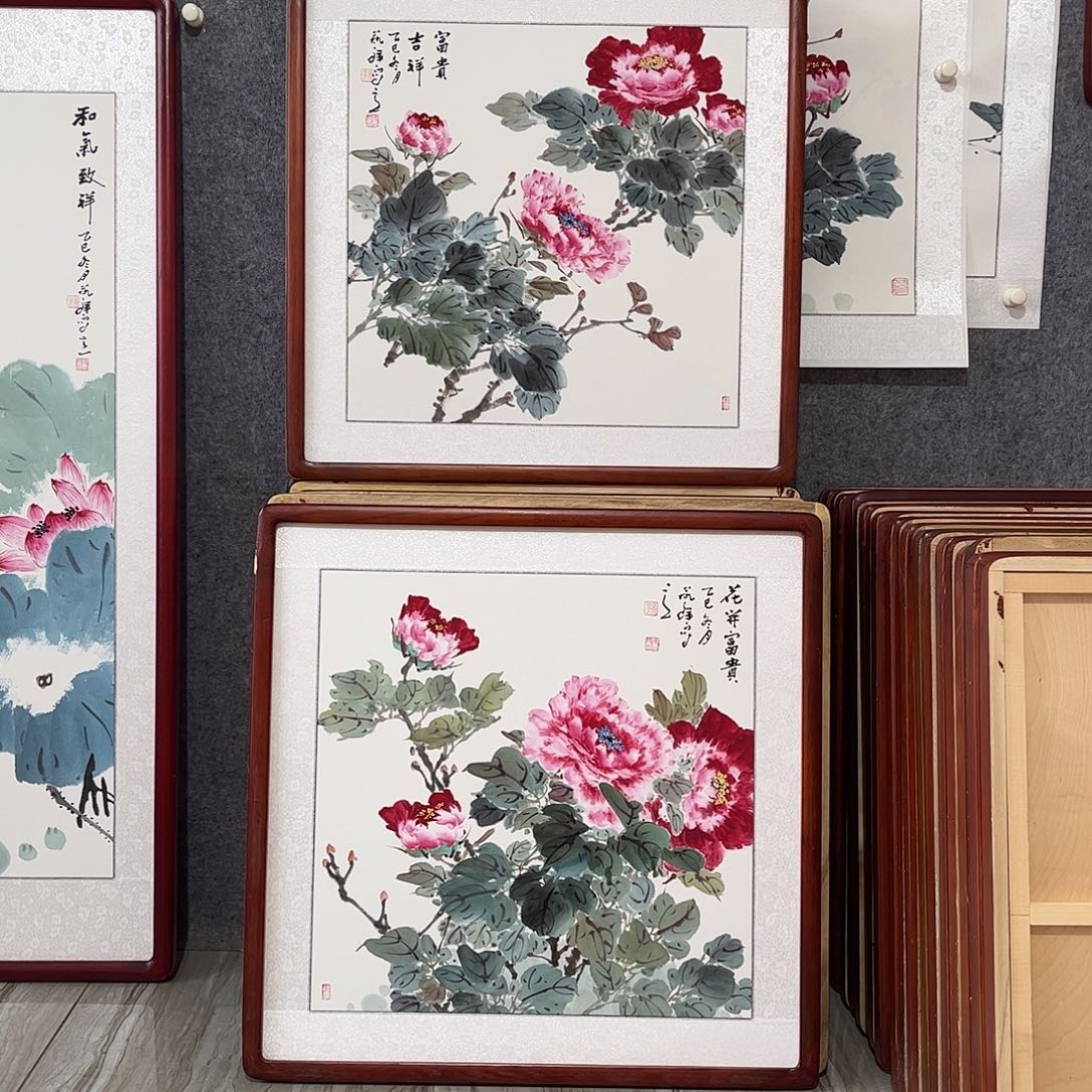 国画书画作品带框63×63