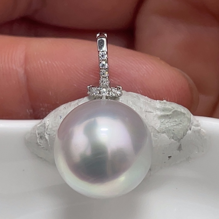 银S925镶嵌吊坠(不含链)海水珍珠13.3mm澳白吊坠
