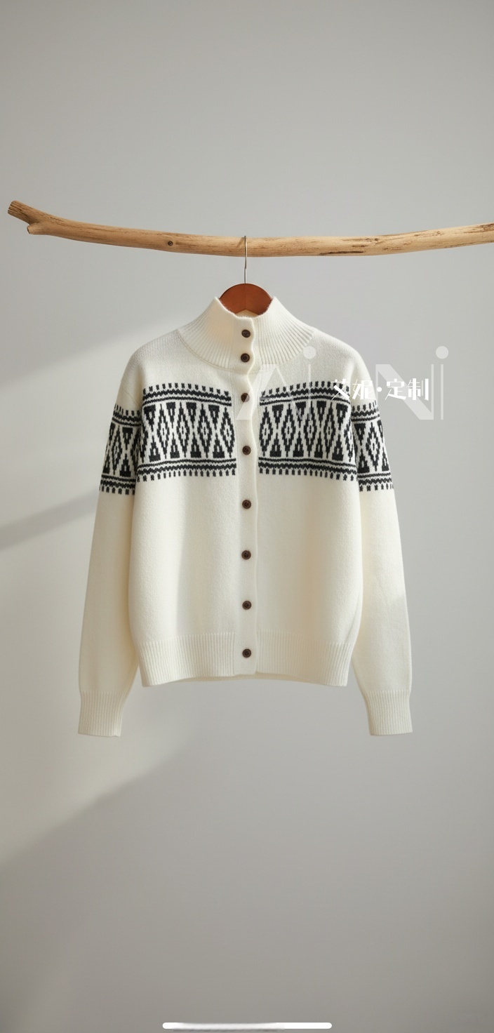 【精纺羊毛开衫】艾妮冬季时尚新款宽松长袖半高领厚款不扎NJRG2167