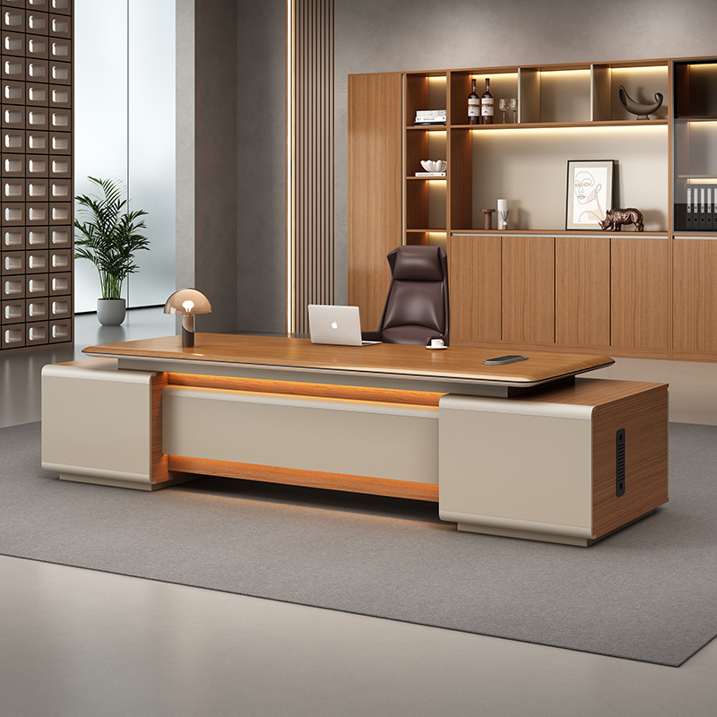 高档轻奢老板桌简约现代总裁桌经理桌办公室双柜大班台