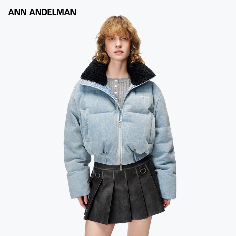 【明星同款】ANN ANDELMAN 牛仔短款羽绒外套毛领加厚设计感面包服