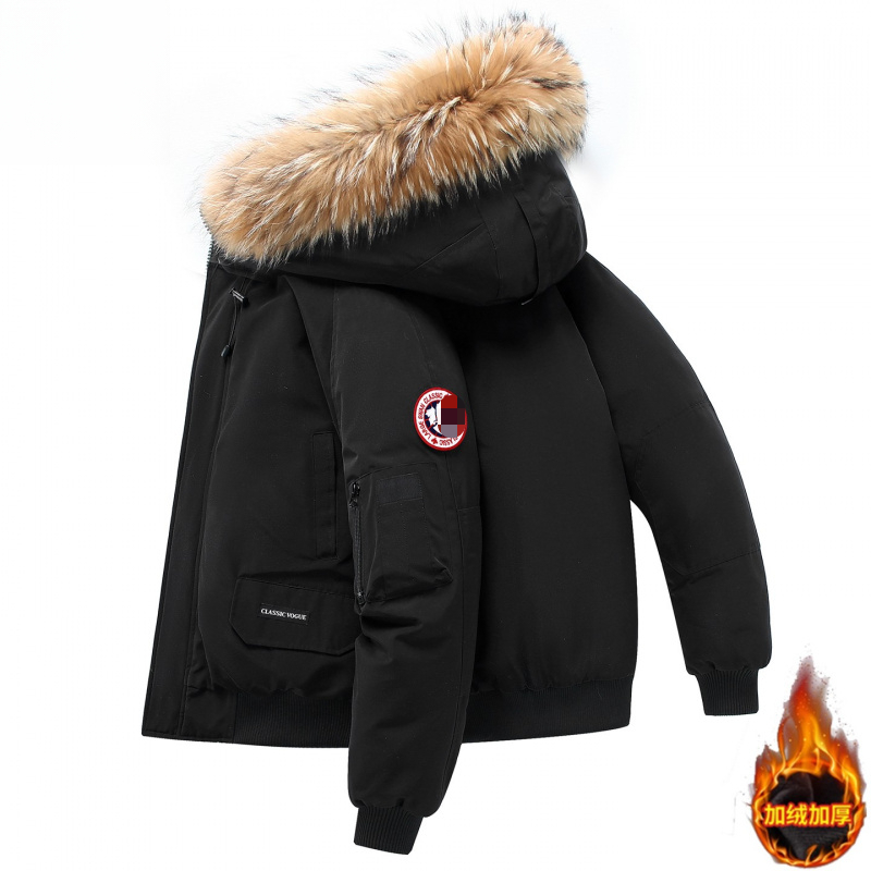 【万达撤柜】羽绒服男女短款加厚大毛领2025冬季美式工装男士短款