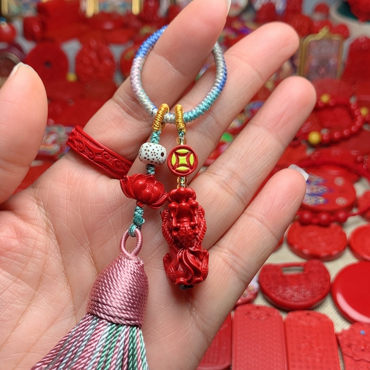 天然辰砂工艺品朱砂钥匙扣包包挂