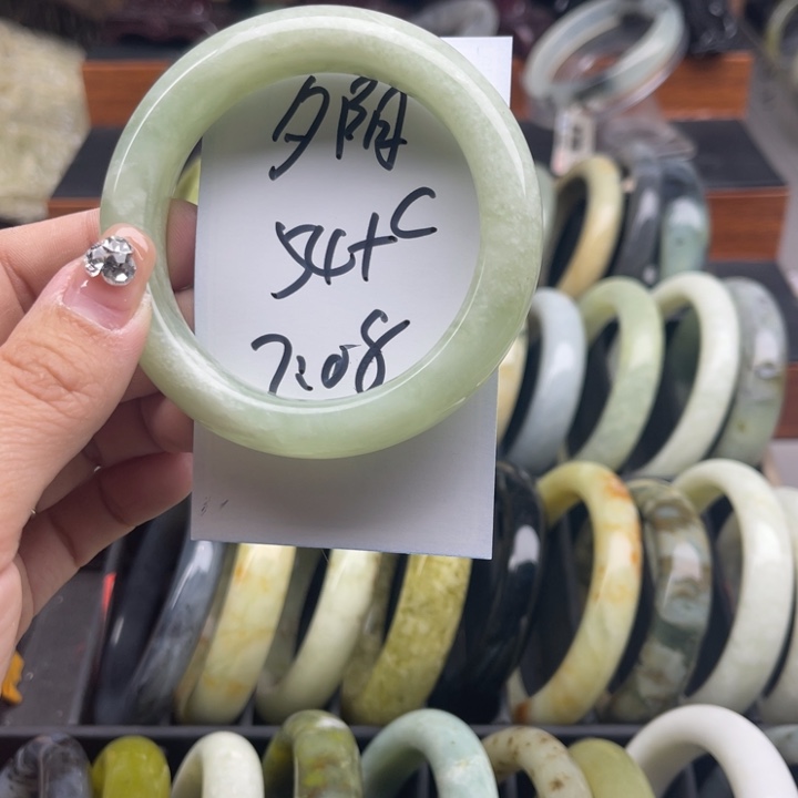 夕***阳蛇纹石玉未镶嵌手镯