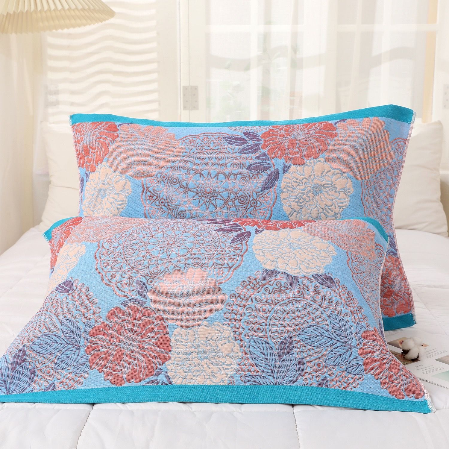 牡丹枕巾纱布大枕巾