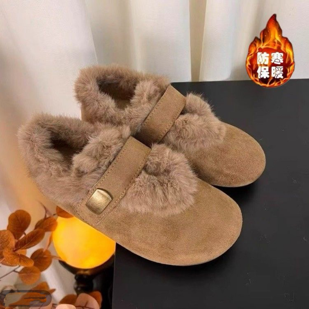 2025新款毛毛单鞋女保暖加绒防滑包脚舒适百搭软底冬季时尚平底