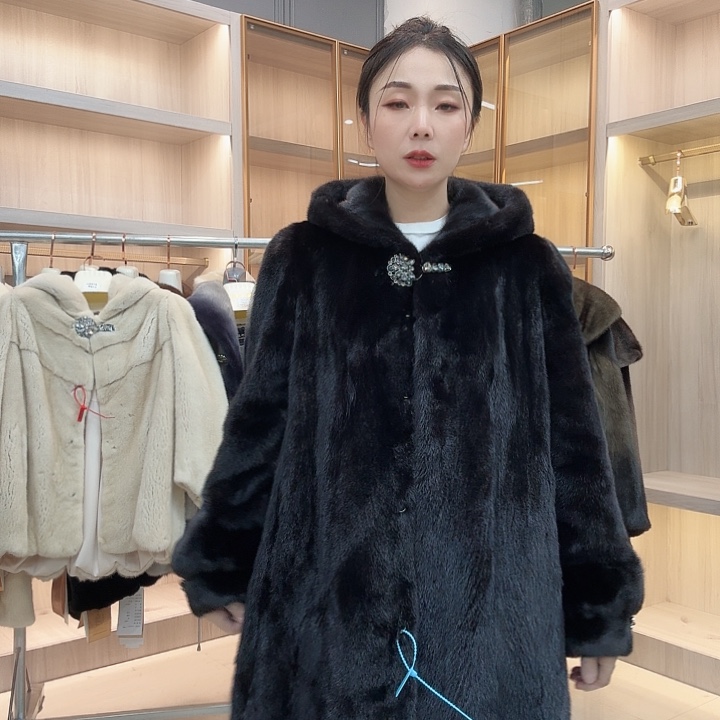 黑色中长款连帽0885