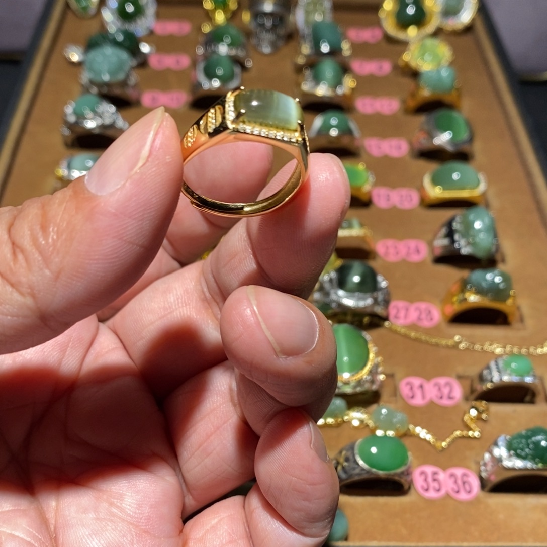 好***友和田玉（碧玉）银S925镶嵌戒指