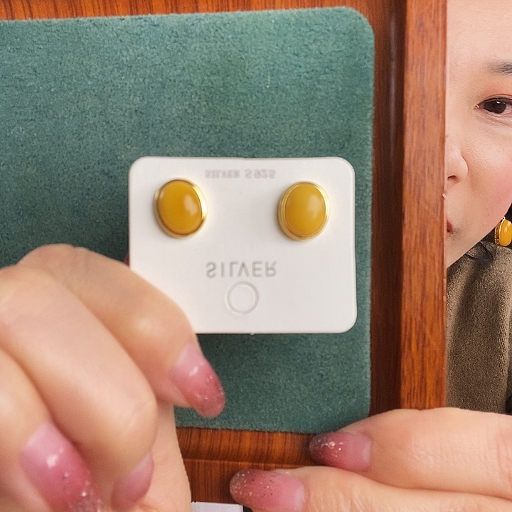 蜜蜡银S925镶嵌耳饰耳钉