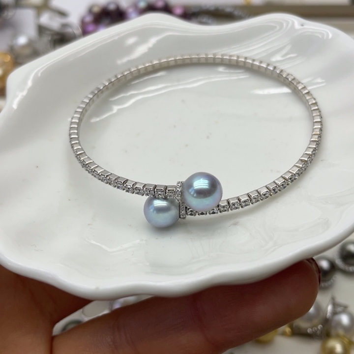 海水珍珠手镯银S925镶嵌