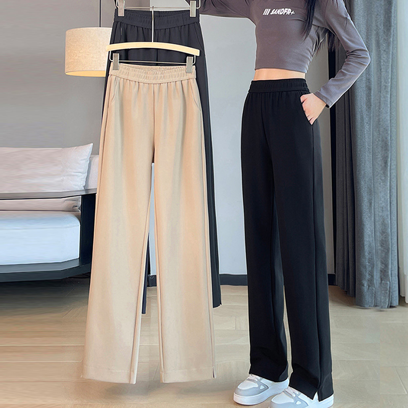 西装阔腿裤女春夏2025新款高腰窄版松紧腰显瘦垂感直筒休闲裤女裤