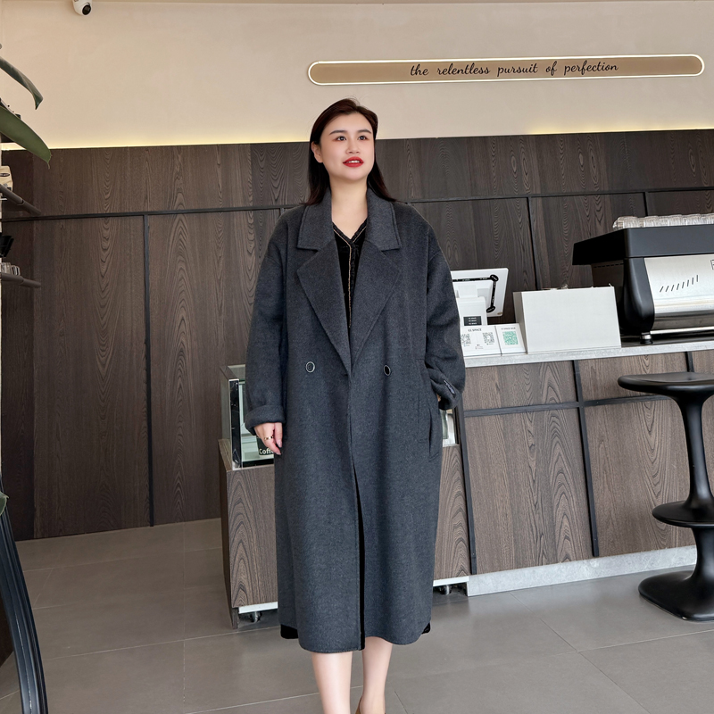 别格秀百搭羊毛呢外套时尚中长款宽松大码微胖羊绒大衣女双面呢