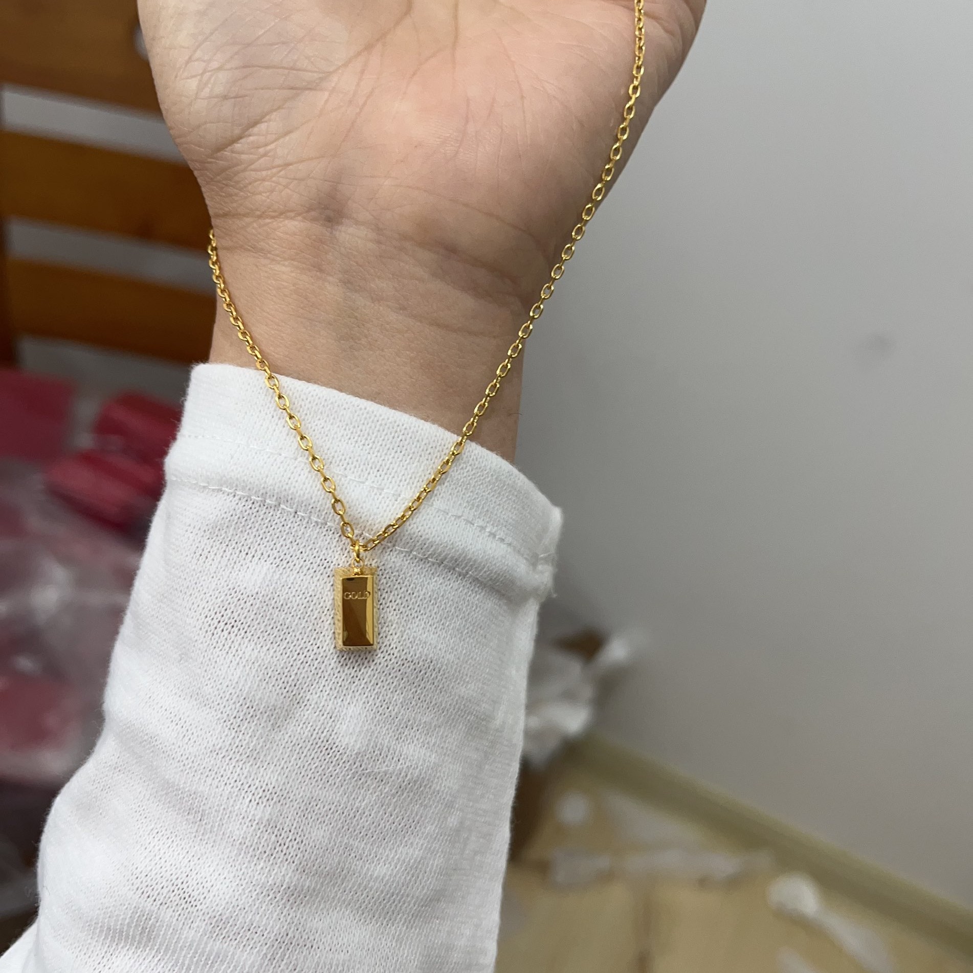 钛钢项链 小方砖项链锁骨链毛衣链粗粗十子链