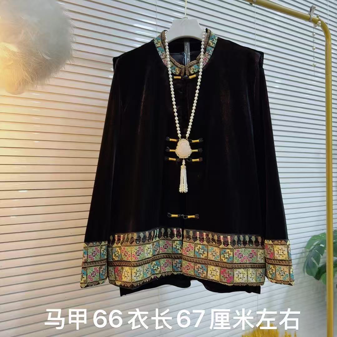 胖MM2025新中式新款时尚搭配民族风马甲搭配复古花袖小衫宽松大码