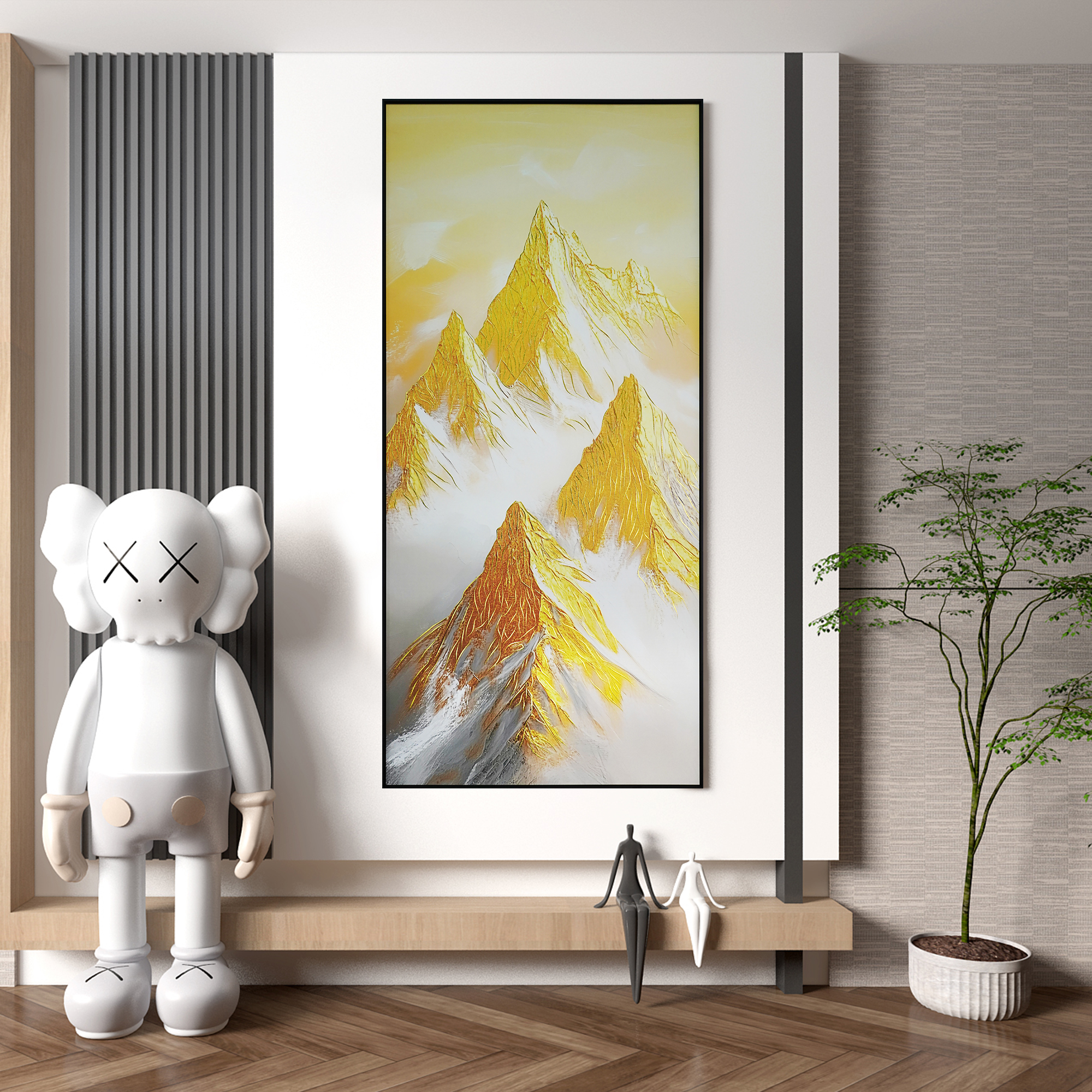 致绘描金《日照金山》入户玄关装饰画客厅走廊过道高档办公室挂画